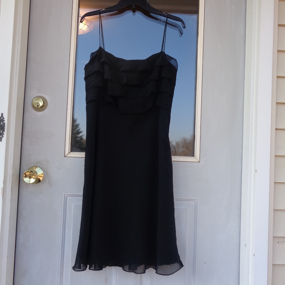 3/$30 LOFT dress 100% silk shell ruffle top black classic event party size 10 - Picture 11 of 17